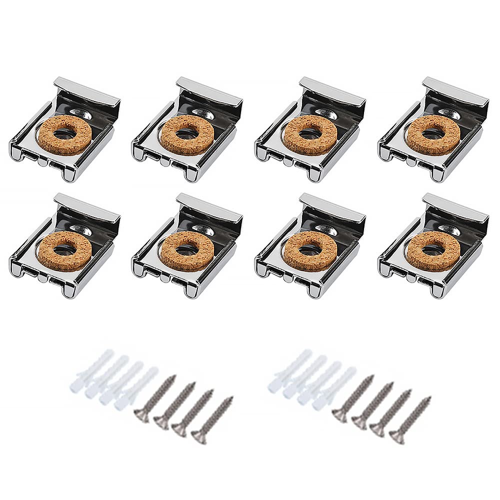 Mirror Fixings, 16PCS Frameless Mirror Glass Wall Hang Fixing Kit Spring Loaded Mirror Mounting Brackets with Dowels and Screws (Silver)