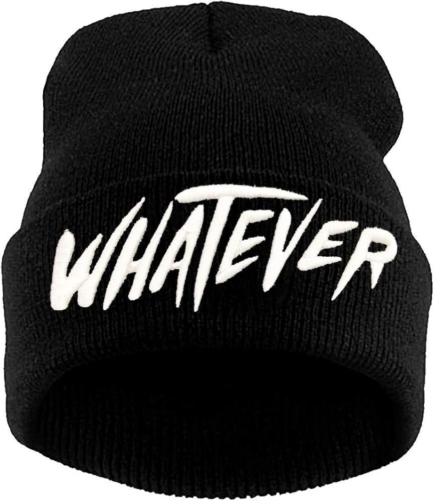 Black Whatever Slouchy Beanie Skull Winter Knit Hat Cap for Men Women: Clothing
