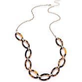 BVGA Long Necklaces for Women Acrylic Tortoise Link Necklace Leopard Print Metal Oval Resin Chain Link Acetate Collar Necklace