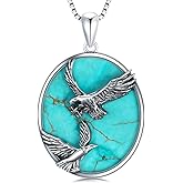 DOLIOX Genuine Turquoise Eagle Necklace, Sterling Silver Native American Boho Western Pendant Jewelry Birthdays Gift for Women
