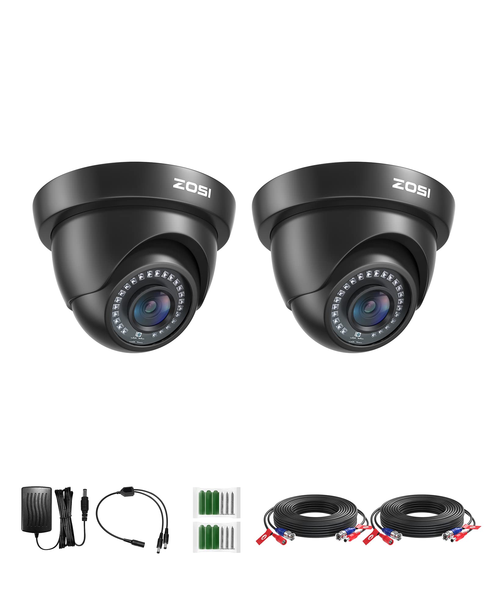 ZOSI 2 Pack 1080P HD TVI Security Camera Indoor Outdoor 80ft IR Night Vision, Motion Detect, 2MP CCTV Surveillance Dome Cameras for 720P/1080N/1080P/5MP/4K HD-TVI AHD CVI Analog DVR Systems(Black)