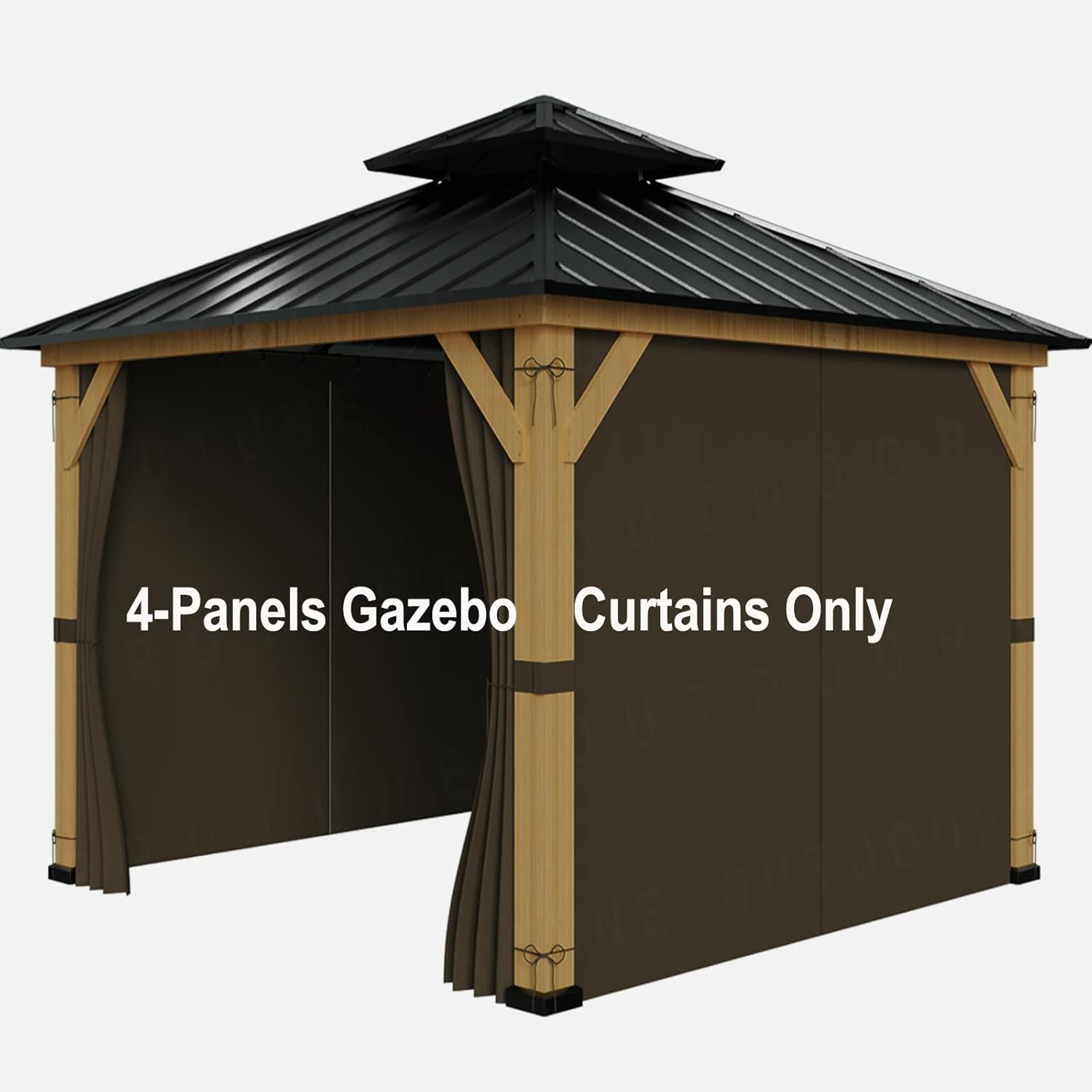 Outdoor Curtains - 10-ft x 10-ft Gazebo Curtains,Privacy Replacement Sidewall 4-Panel Universal Shade Curtains Set,Protecting Side Walls (Only Curtain)-Brown