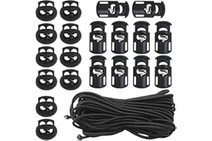 20 PCS Plastic Cord Locks & Elastic Bungee Nylon Shock Cord 5/32" 50 ft Lengths, lyfLux 10 PCS Double-Hole, 10 PCS Sing-Hole 