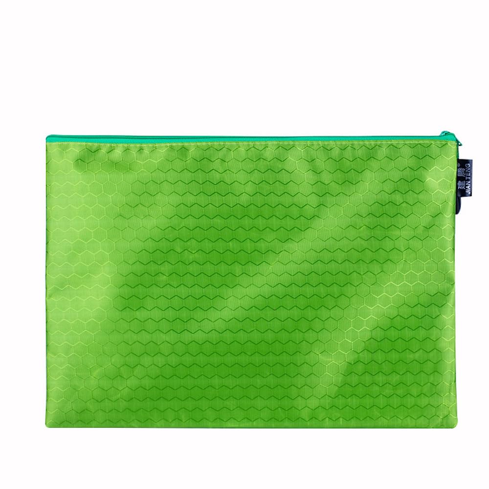 Pack of 3 Document Wallets Waterproof Document Folder with Zip Zip File Pockets for File Paper Documents Cosmetics Homework Travel Utensils, Green, A4 (34 x 24 cm)