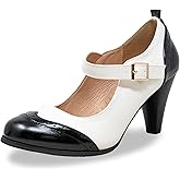 Chase & Chloe Women's Round Toe Two Tone Mary Jane Pumps