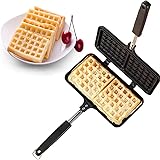 Stove Top Iron Waffle Maker,Deep Fill Non-Stick Plates Teflon Coating for Easy Clean 2 Slice Mini Waffle Baking Pan Bakeware 