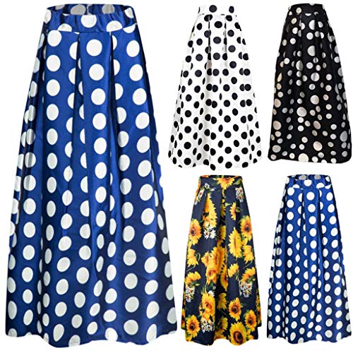 Forthery CHOiES record your inspired fashion Women's White Contrast Polka Dot Print Long Maxi Skirt(Yellow,M=US 6)