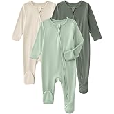 Yoofoss Viscose Bamboo Baby Pajamas Newborn Sleepers For Boy Girl Clothes | Footed Pajamas for Newborn 0-3 3-6 6-9 12 18 Months , Two Way Zipper 3Pcs Soft Sleep and Play Infant Pjs Baby Essentials