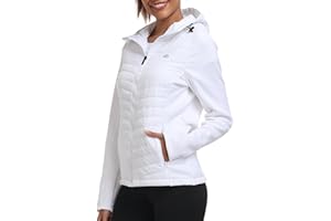 MoFiz Womens Fleece Lined Softshell Jacket Hooded Lightweight Insulated Puffer Hybrid Down Jacket Full Zip Running Coat