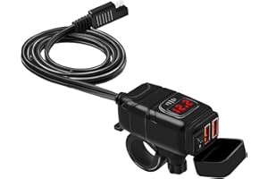 Vemote Motorcycle USB Phone Charger, Waterproof 6.8A Dual Port QC3.0 Fast Charging, SAE USB Adapter, Voltmeter ON/Off Switch & Fuse for Phone,Tablet, Camera,GPS. (7/8inch Handlebar, Red)