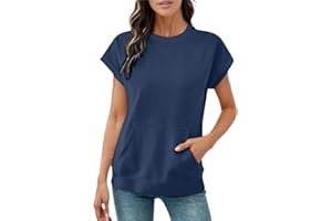 Short Sleeve Sweatshirt Women Casual Crewneck Pullover Sweatshirts with Pockets Plus Size Tunic Sweat Shirts Summer Tshirt