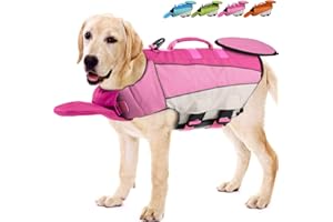EMUST Life Jacket for Dogs, Adjustable Dog Life Vest for Swimming & Boating, Pet Safety Vest with Durable Rescue Handle and Reflective Stripes, Pink, XL