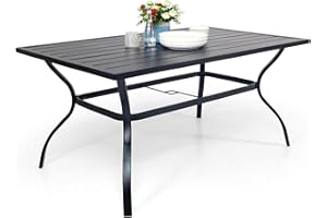 Virvla Patio Dining Table Outdoor Steel Rectangular Table with Umbrella Hole 60" x 38" x 28"