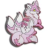 Pink Four-Tailed Fox Flower Sakura Japanese Enamel Pin Novelty Brooch Buttons Jewelry for Jackets Jeans Backpack Cloth Lapel Bag Hat Gift for Anime Kitsune Lovers Women Girl Boy
