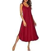 Ekouaer Sleeveless Nightgowns for Women Long Night Gown Pleated Full Length Sleepwear Tank Sleep Dress Slit Dress S-2XL