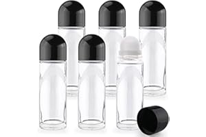Mirrline 6 Pcs 70ml/2.36oz Roll On Bottles Glass Roller Bottle Empty Clear Deodorant Bottles with Black Lid & Roller Ball for Essential Oils Lip Balms Perfumes Body Care