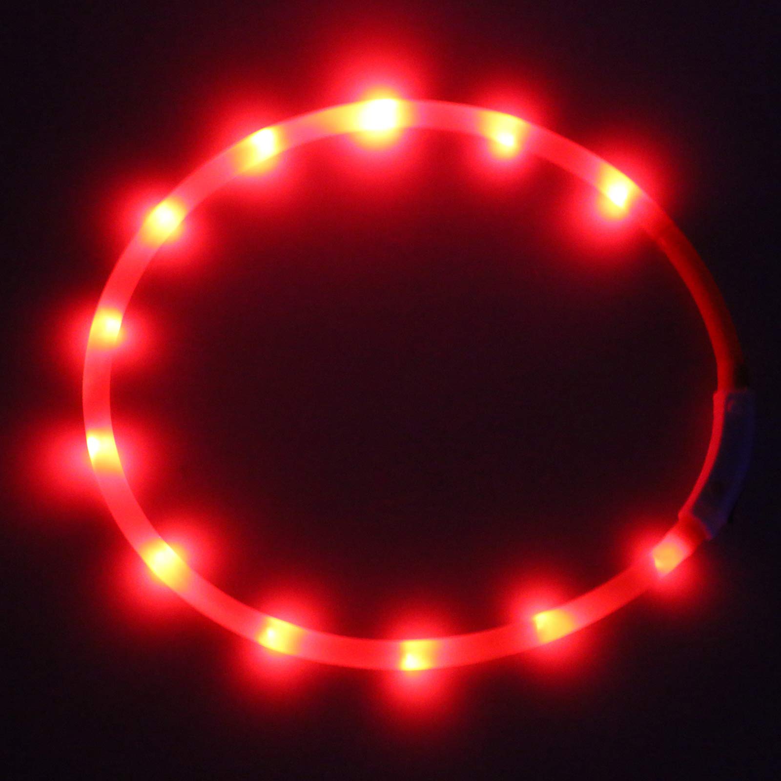 Ewolee LED Dog Collar, USB Rechargeable, 3 Light Modes, Adjustable Size, Improves Pet Visibility & Safety, Fits Small to Large Dogs & Cats (Red)