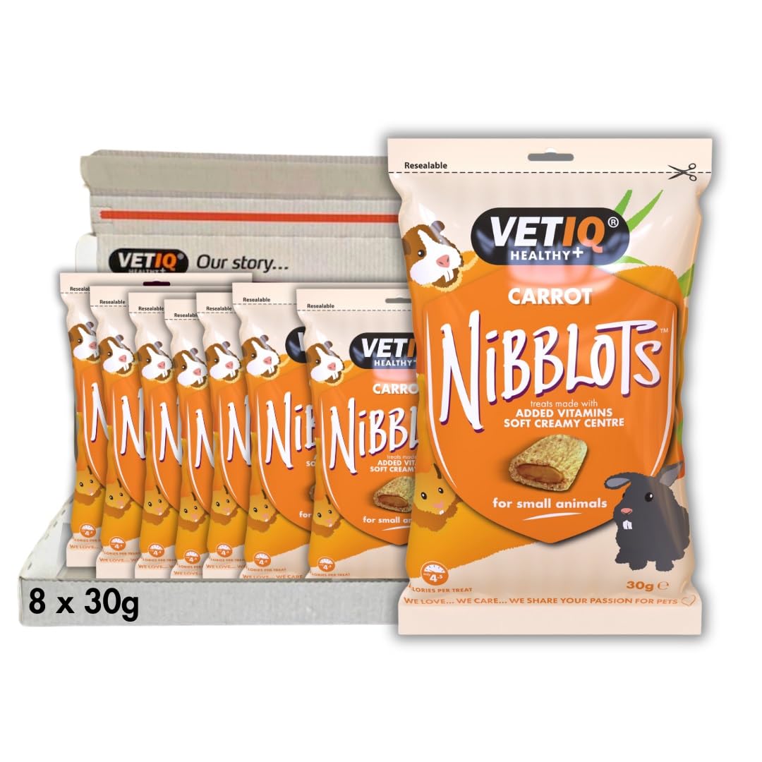 VETIQ Carrot Nibblots for Small Animals, Tasty Treats Made with Added Vitamins & Soft Creamy Centre, Beneficial for Skin & Coat, 30 g (Pack of 8)