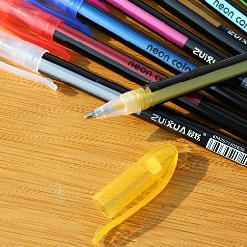 Rumas Watercolor Gel Pens Set - 36Pcs, Water Chalk Pens for Drawing, Neon Color Highlighter Pens, Adult Coloring Book Pens, Marker Pens for Underlining, Assorted Colored (Multicolor)
