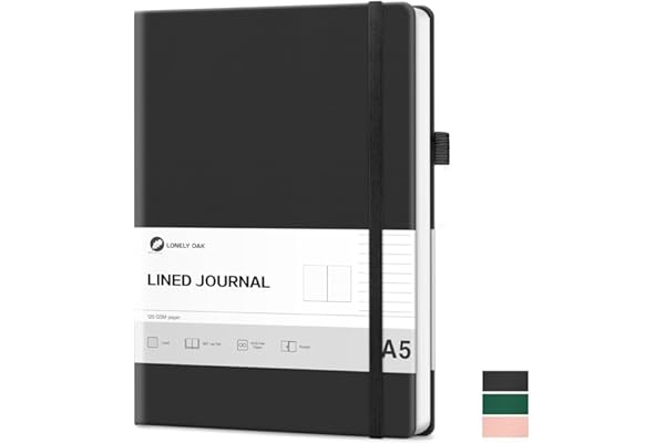 Lonely Oak Lined Journal Notebook, A5 Hardcover Lined Notebook for Women & Men, 120GSM Acid-Free Paper with Leather Hardcover