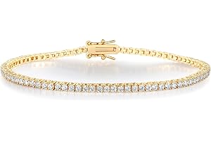 Gemsme Tennis Bracelet for Women Men, White/Yellow Gold Plated 5mm Round Cubic Zirconia Classic Tennis Bracelet(6-8inch)