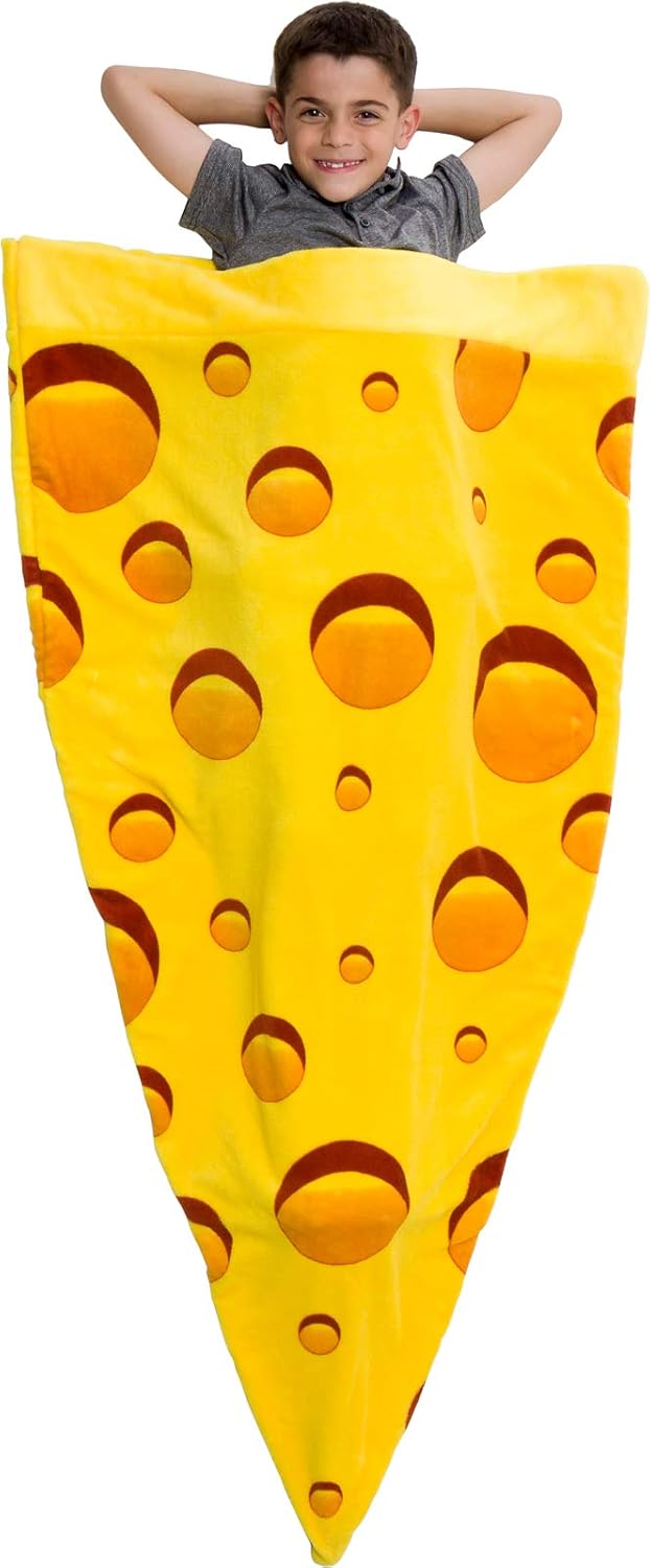 Silver Lilly Food Shaped Sleeping Bag Blanket - Novelty Wearable Plush Fleece Throw Blanket for Kids and Adults (Cheese)