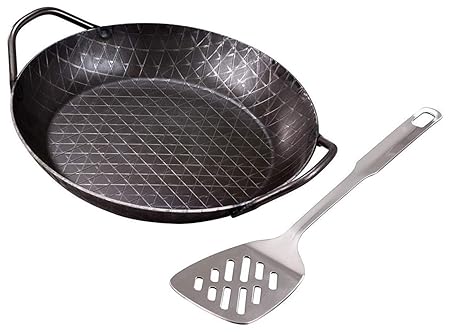 GRÄWE Schmiedeeiserne Servierpfanne aus Eisen, Eisenpfanne mit Griffen, Ø 32 cm, extra hoher Rand, unbeschichtet und geriffel