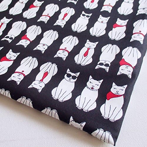 Cat Fabric Japanese Fabric by The Yard - Cats on Black Fabric by The Yard (CT605)