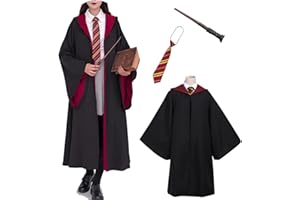 Utaomld Magician Robe with Tie Wand Wizard Witch Cloak Magical School Hood Robes Halloween Cosplay Costumes Adult Teens Cape