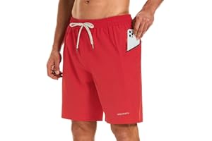 HODOSPORTS Mens Swim Trunks No Mesh Liner Mens Board Shorts 9 Inch Quick-Dry Bathing Suits with Zipper Pockets