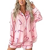 Lordree Women 2 Piece Pajama Set Long Sleeve Button Down Shirt Shorts Pjs Set Cute Christmas Print Lounge Sets Sleepwear