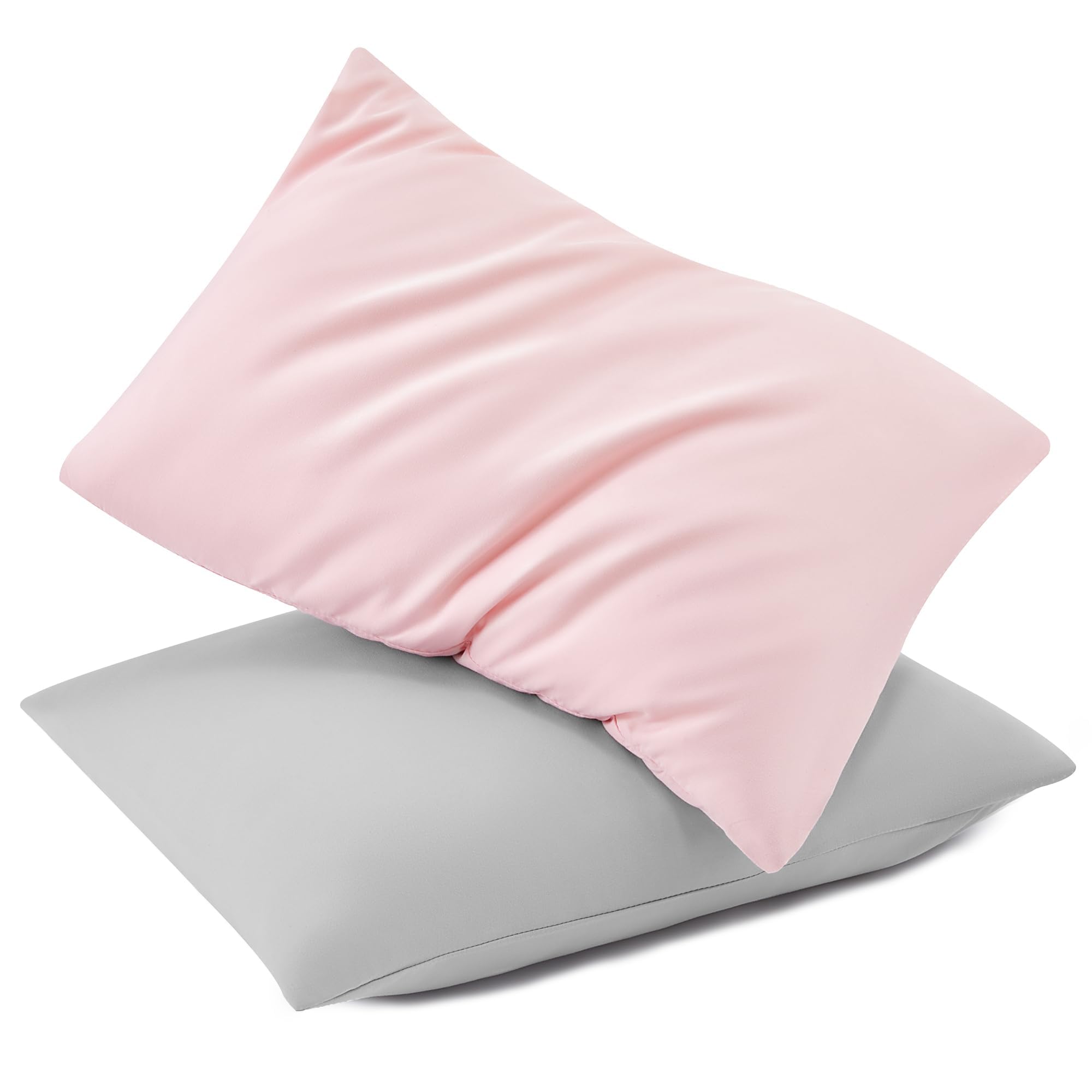 Photo 1 of TILLYOU Toddler Pillowcase 2 Pack with Envelope Closure,13" x 18" Silky Soft Microfiber Travel Kids Pillowcase for Boys and Girls,Gray & Pink