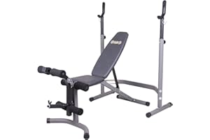 Body Champ Weight Bench with Leg Extension Attachment, 2-Piece Combo Adjustable Bench Press, Workout Bench and Squat Rack BCB3780, Gray/Silver