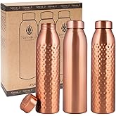 NORMAN JR, Copper Water Bottle 1L - Gift Box of 3, Plain 1, Hammered 2, an Ayurvedic vessel made of pure copper - helps you drink more water with many health benefits