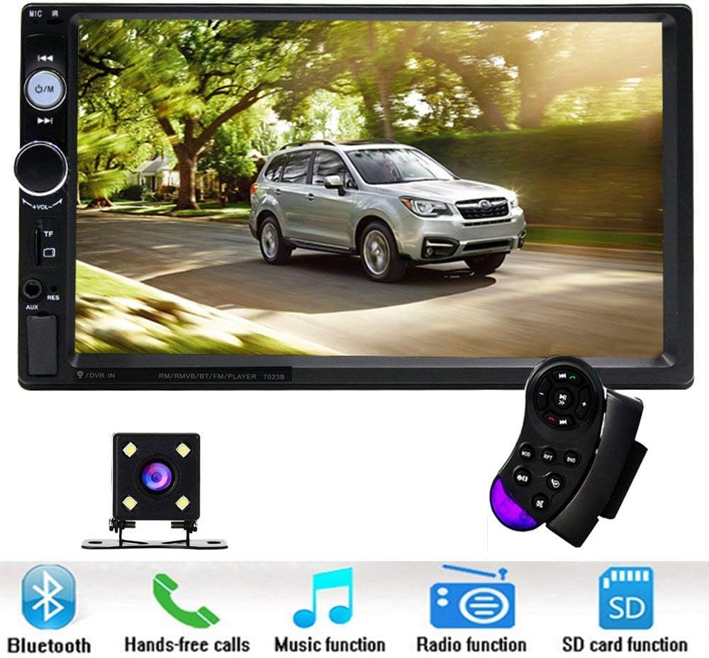 Double Din Car Stereo Universal Radio Multimedia - 7in LCD Digital Touchscreen - Smart MP5 Bluetooth Autoradio Music Player - AM FM USB MP3 SD - Bluetooth Remote Control and Backup Rear View Camera