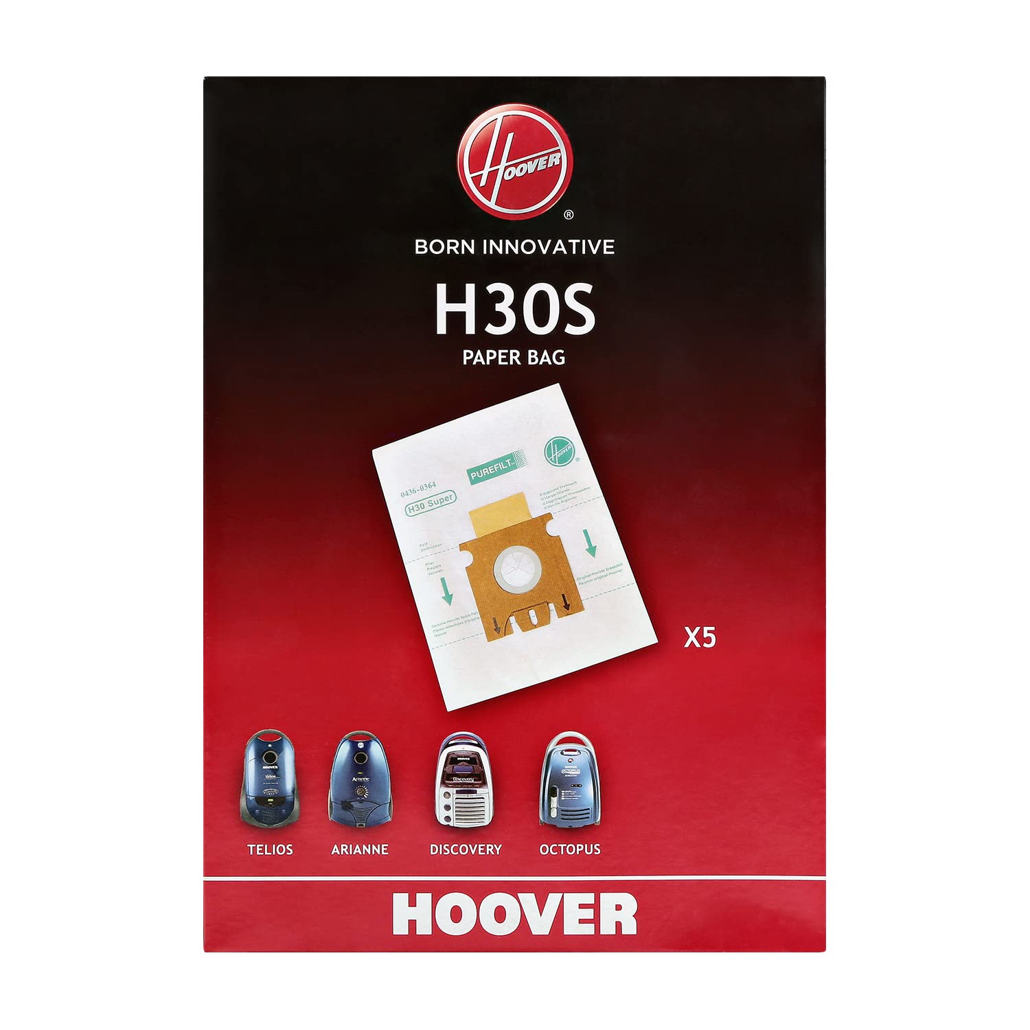 Hoover Genuine H30+ Purefilt Paper Bags for The Telios, Sensory Cylinders