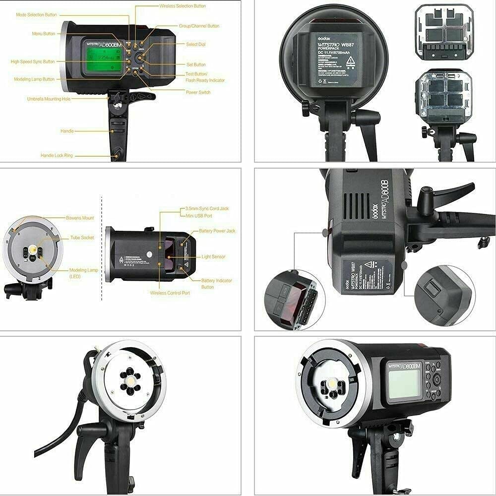GODOX AD600BM Bowens Mount 600Ws GN87 HSS Outdoor Flash Strobe Light with 2.4G Wireless X System, 8700mAh Battery, w/Godox CB-09 Carrying Bag and PB-600 Portable Flash Bag