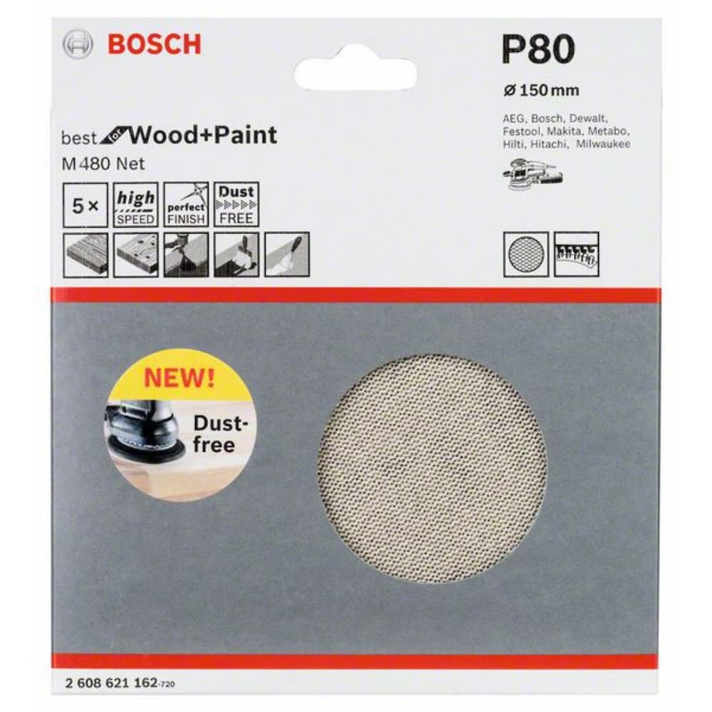 Bosch Professional 2608621162 5 pieces sanding sheet M480 Best for Wood and Paint (wood and paint, Ø 125 mm, grain size P320, accessories orbital sander), Beige