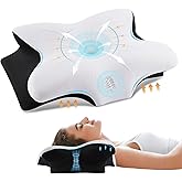 FAIORD Cervical Neck Pillow for Pain Relief, Ergonomic Memory Foam Pillows for Sleeping with Washable Pillowcase & 2 Height Options, Cooling Contour Neck Support Pillow for Back Stomach Side Sleepers