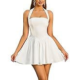 Parthea Women's Halter Mini Corset Dress Sleeveless A Line Flowy Cute Party Dress