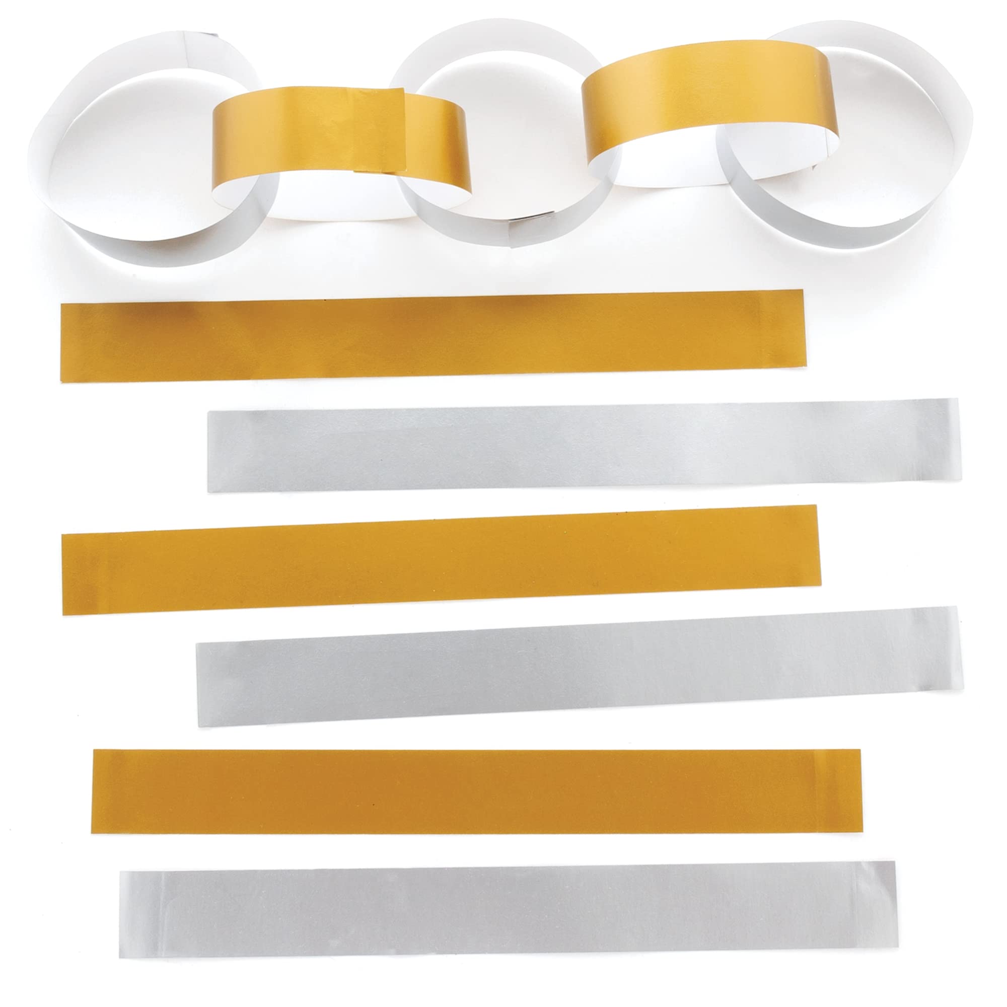 Baker Ross FE979 Gold and Silver Metallic Paper Chains - Pack of 200, Paper Crafts for Kids, Make Your Own Decorations to Display, Ideal for Arts and Crafts Projects