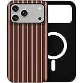 Skyseaco for iPhone 17 Pro Max Case with Magsafe Cute Striped Phone Case, Shockproof Slim Soft TPU and Hard PC Double Layer Protective Cover for Women, Brown