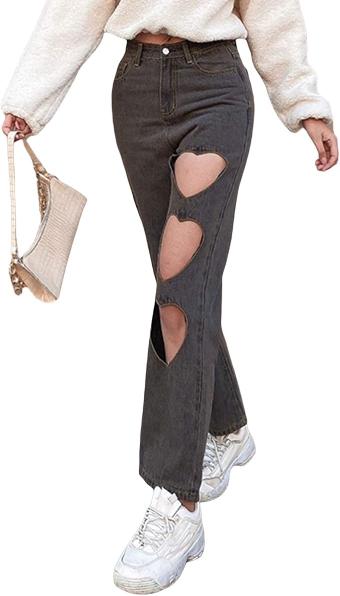Y2k Vintage Jeans de cintura alta con estampado de corazón hueco