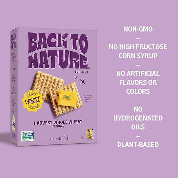 BACK TO NATURE HARVEST WHOLE WHEAT CRACKERS, NON-GMO,PLANT-BASED SNACK CRACKER, MADE WITH WHOLE GRAIN WHEAT & SEA SALT, SNACK HAPPY, 7 OZ BOX