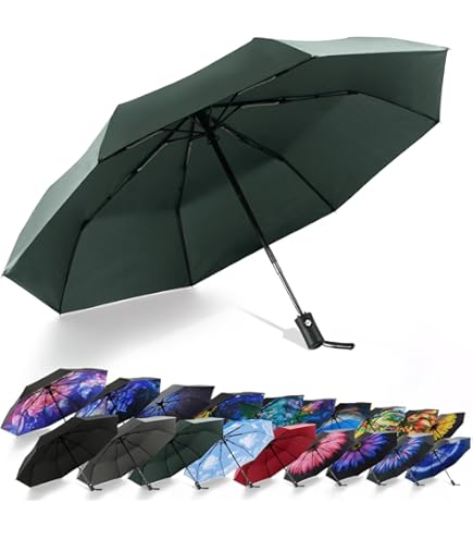 Fabbay Paquete De 10 Paraguas Negro Con 12 Varillas, Portátil, Protección UV, Resistente Al Viento, Apertura Y Cierre Automático, Paraguas Plegable Compacto Para Hombres Y Mujeres