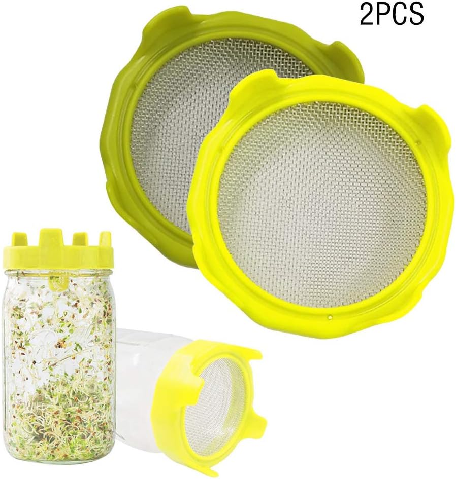 sakd 2PC Sprouting Lids Bean Sprouts Filter Sprouter Mason Can Jar Sieve Net Cover Seed Plant Germination for Tray Grow Broccoli Lentil Alfalfa Salad (A)