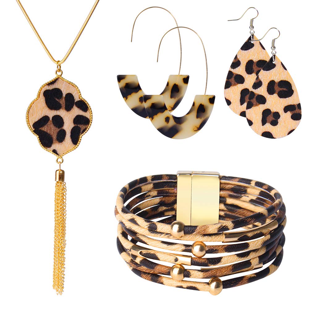 ONESING 6 Pcs Leopard Jewelry Set for Women Leopard Earrings Leopard