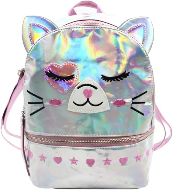 Cute Cat Backpack Holographic Shoulder Bag Metallic Satchel Shiny