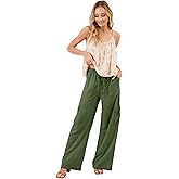 Beautiful Nomad Women's Linen Cargo Pants Casual High Waisted Wide Leg Pant Baggy Trousers with Pockets Green