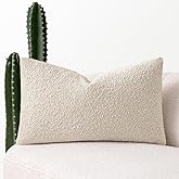 MIULEE Textured Boucle Throw Pillow Cover Beige Accent Solid Lumbar Pillow Case Decorative Soft Pack of 1 Couch Cushion Chair Sofa Bedroom Livingroom Home Decor,12x20 Inch